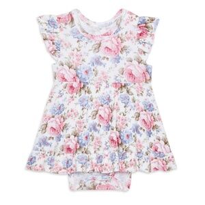 Posh Peanut Bamboo Pointelle Ruffled Bodysuit Dress - Etta floral NEW WITH TAGS